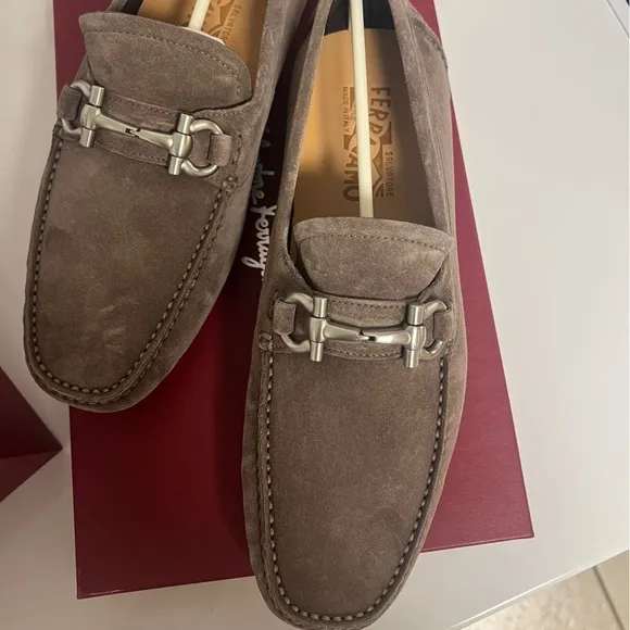 New Salvatore Ferragamo Parigi Men Driver Moccasin Loafers Shoes Camel size 8.5
