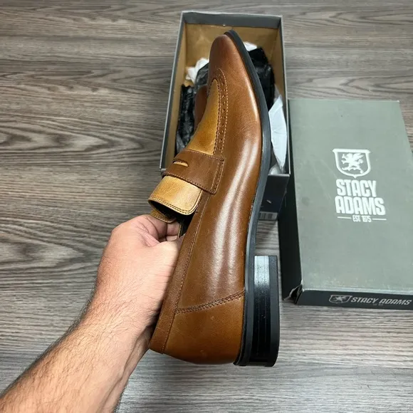 NEW Stacy Adams Cognac &amp; Tan Wingtip Loafers 9 M