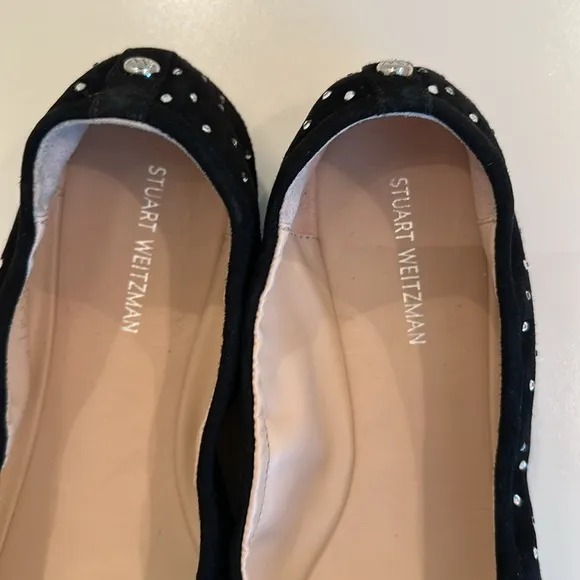 New Stuart Weitzman Black Suede Rhinestone Embellished Shoes. Size 7B.