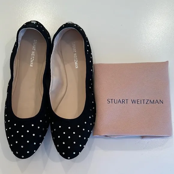New Stuart Weitzman Black Suede Rhinestone Embellished Shoes. Size 7B.