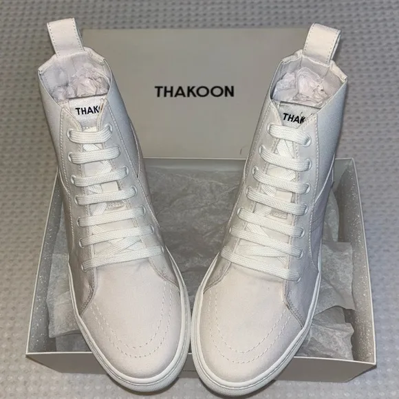 NEW! THAKOON 39/9 White Pull-On High Top Designer Sneakers Athletic Casual Shoes