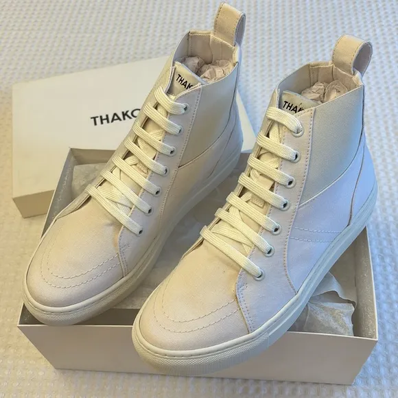 NEW! THAKOON 39/9 White Pull-On High Top Designer Sneakers Athletic Casual Shoes