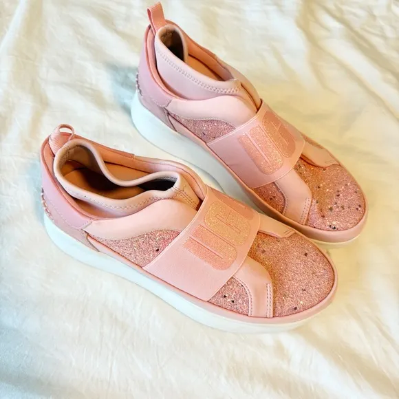 New UGG Nuetra Chunky Glitter Slip On Sneakers Pink Casual Shoes Sparkle Size 7