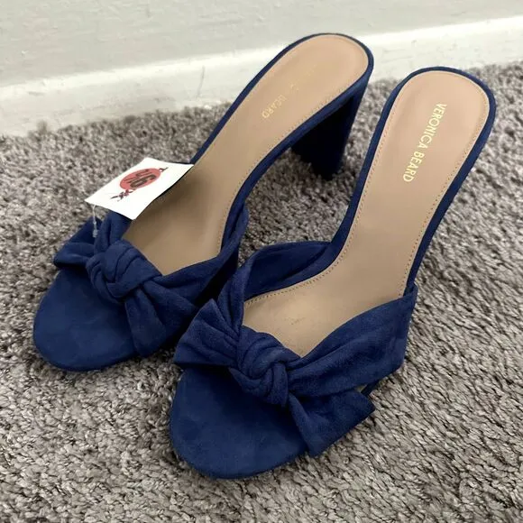 NEW Veronica Beard Ganita Knit-Front Heels in Blue Suede
