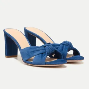 NEW Veronica Beard Ganita Knit-Front Heels in Blue Suede