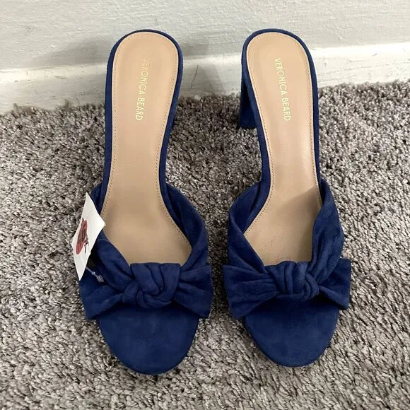 NEW Veronica Beard Ganita Knit-Front Heels in Blue Suede