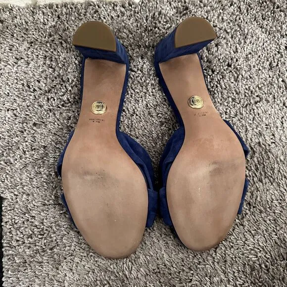 NEW Veronica Beard Ganita Knit-Front Heels in Blue Suede