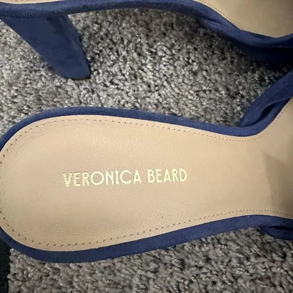 NEW Veronica Beard Ganita Knit-Front Heels in Blue Suede