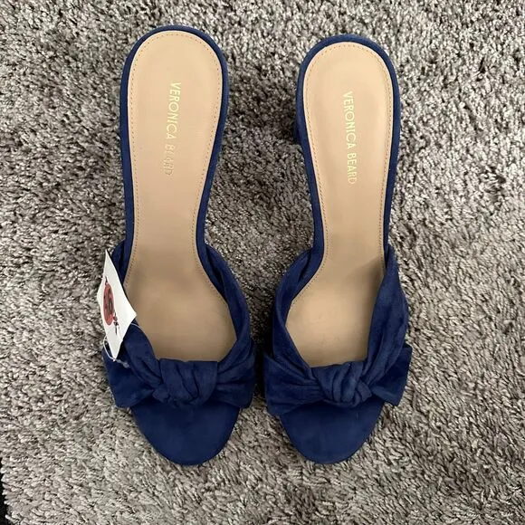 NEW Veronica Beard Ganita Knit-Front Heels in Blue Suede