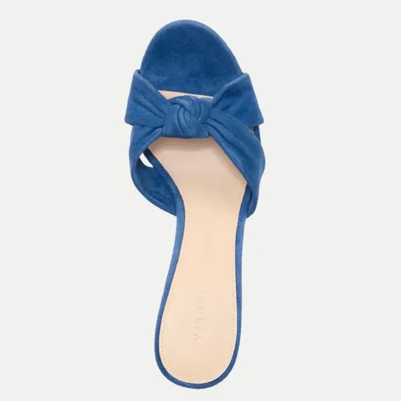 NEW Veronica Beard Ganita Knit-Front Heels in Blue Suede