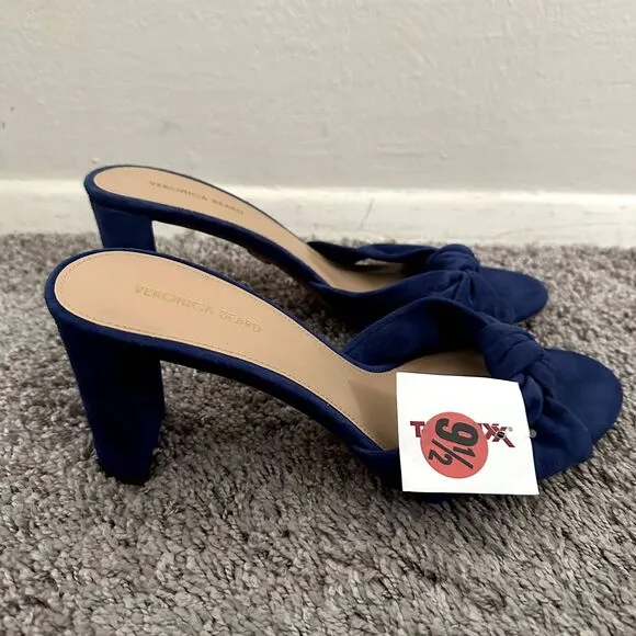 NEW Veronica Beard Ganita Knit-Front Heels in Blue Suede