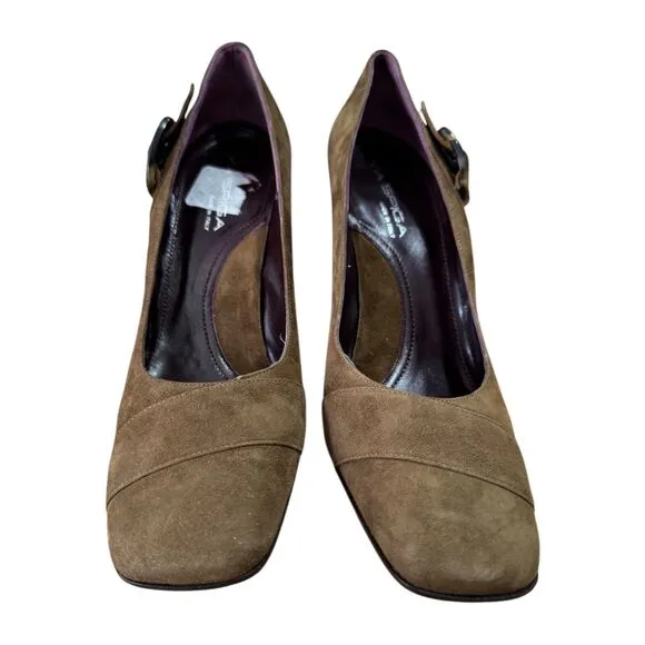 New Vintage Y2k Via Spiga Brown Suede Tortoise Shell Buckle Pumps Women Sz 10M