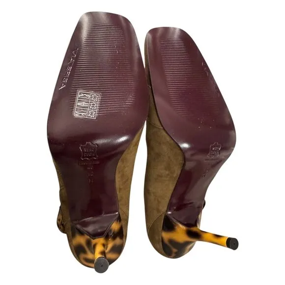 New Vintage Y2k Via Spiga Brown Suede Tortoise Shell Buckle Pumps Women Sz 10M