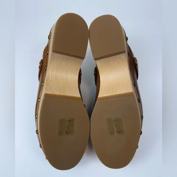 New Without Box J Crew Reversible Leather Wood Sole Brown Clogs Size 7.5