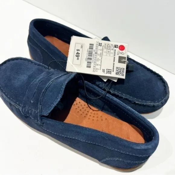 New Zara leather suede navy blue shoes