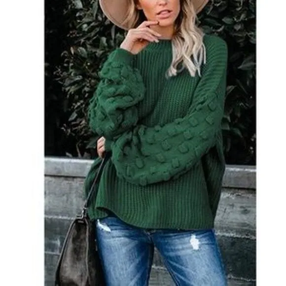 New Oversized Cluster Puff Sleeves Sweater