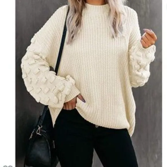 New Oversized Cluster Puff Sleeves Sweater
