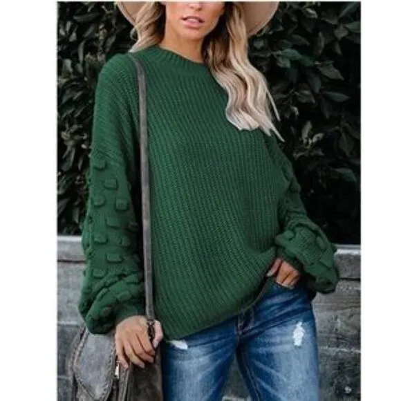 New Oversized Cluster Puff Sleeves Sweater