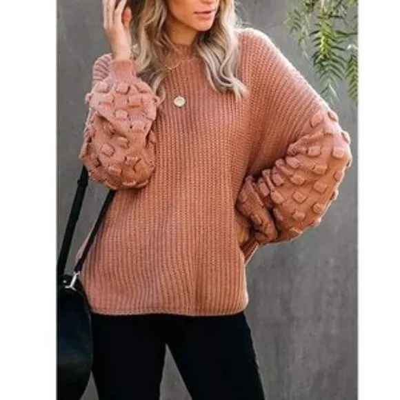 New Oversized Cluster Puff Sleeves Sweater