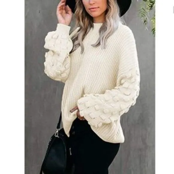 New Oversized Cluster Puff Sleeves Sweater