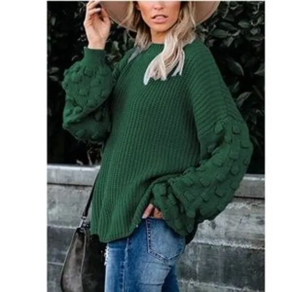 New Oversized Cluster Puff Sleeves Sweater