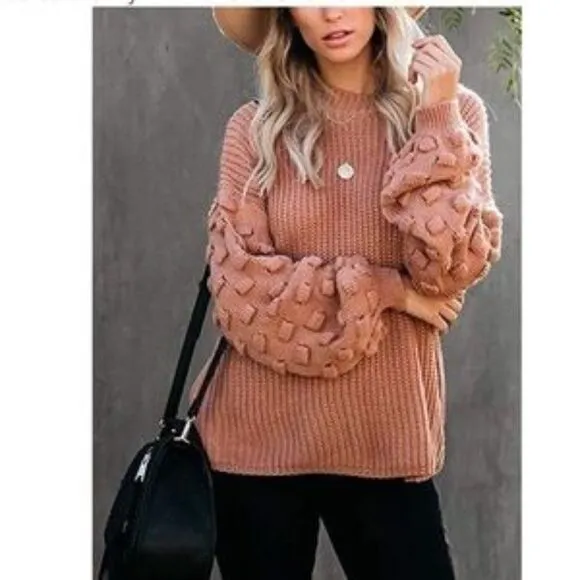 New Oversized Cluster Puff Sleeves Sweater