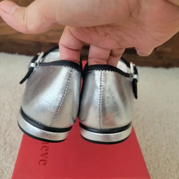 NIB Anthropologie Maeve Mary Jane Flats Women Shoes Size 8-8.5 EU 39 Silver
