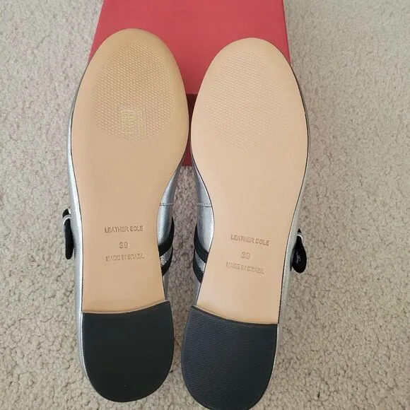 NIB Anthropologie Maeve Mary Jane Flats Women Shoes Size 8-8.5 EU 39 Silver