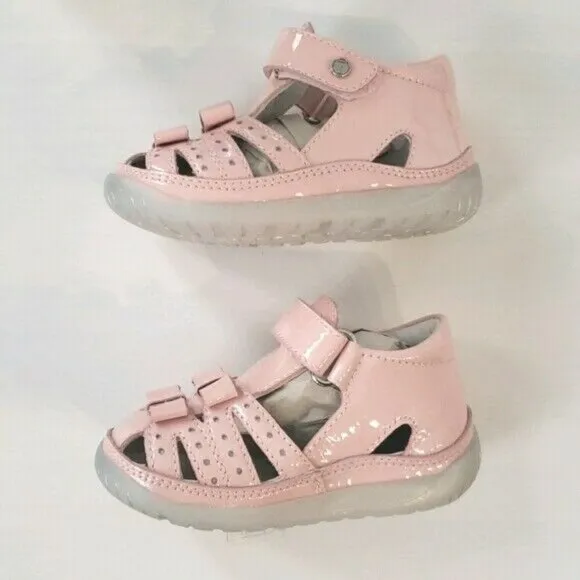 NIB Falcotto Italy Leather Bow Sandal Pink Baby Shoes 19=US Baby 4