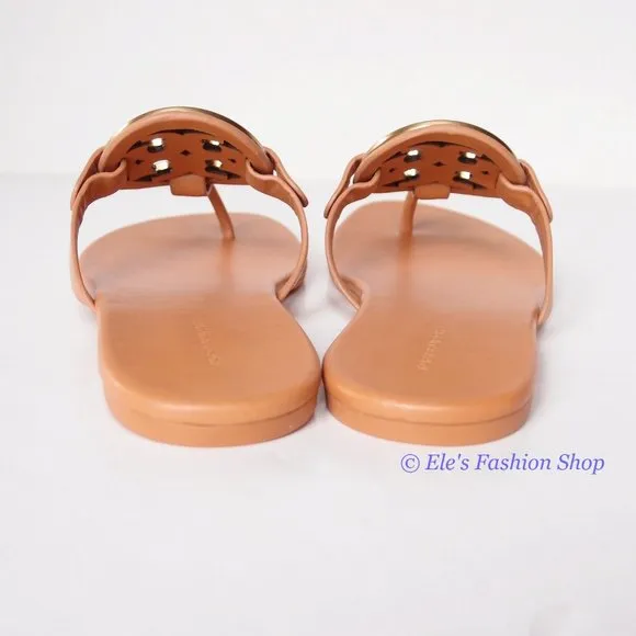 NIB Tory Burch Enamel Miller Soft Leather Sandals Natural Vachetta 7 7.5 8 9 9.5