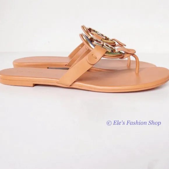 NIB Tory Burch Enamel Miller Soft Leather Sandals Natural Vachetta 7 7.5 8 9 9.5