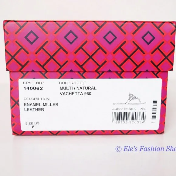NIB Tory Burch Enamel Miller Soft Leather Sandals Natural Vachetta 7 7.5 8 9 9.5