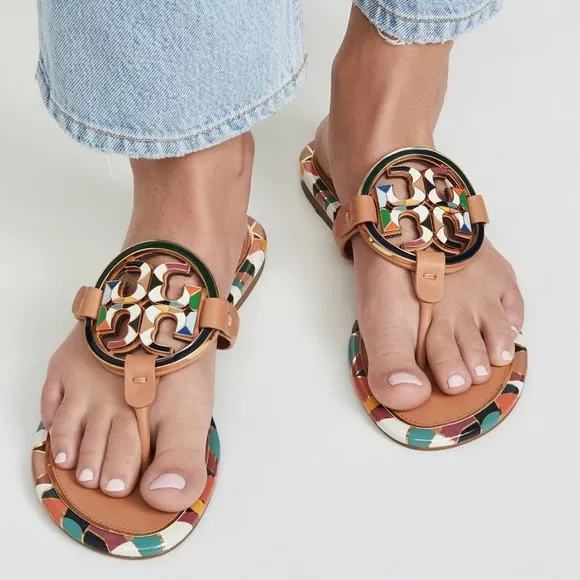 NIB Tory Burch Enamel Miller Soft Leather Sandals Natural Vachetta 7 7.5 8 9 9.5