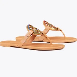 NIB Tory Burch Enamel Miller Soft Leather Sandals Natural Vachetta 7 7.5 8 9 9.5