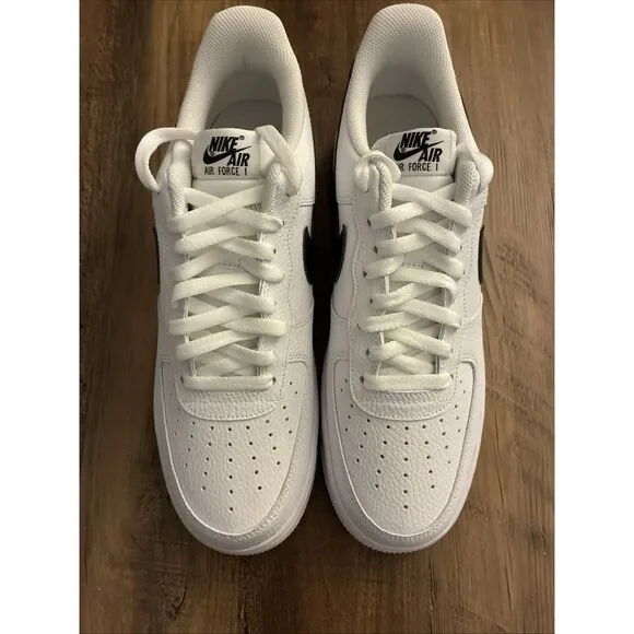 Nike Air Force 1 Low Men Size 12 White/Black Pebbled Leather (CT2302 100)