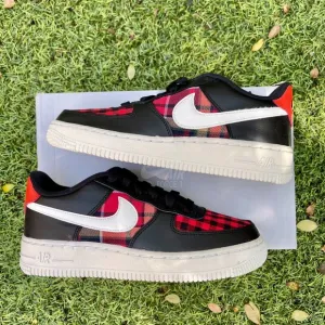 Nike Air Force 1 red black gingham shoes