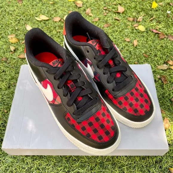 Nike Air Force 1 red black gingham shoes