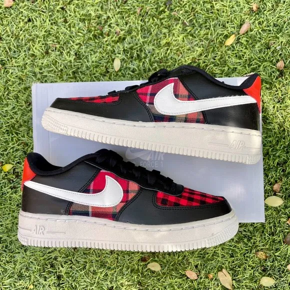 Nike Air Force 1 red black gingham shoes