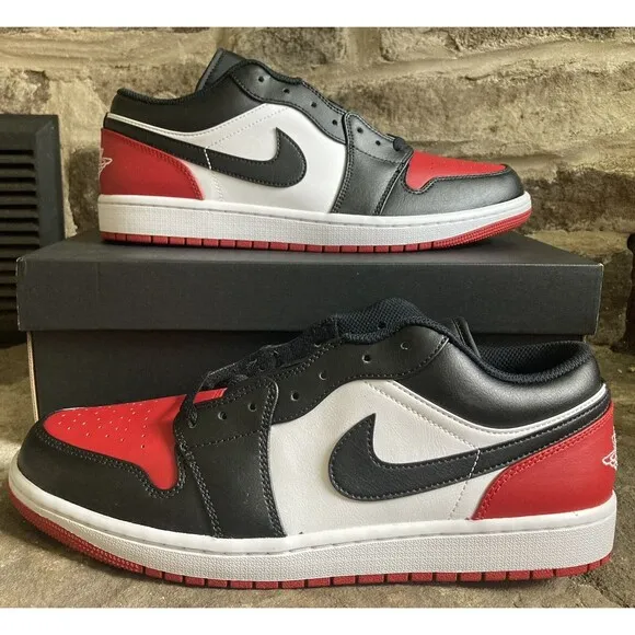 Nike Air Jordan 1 Low Bred Toe 2.0 Black Red Shoes Men Size 11 New