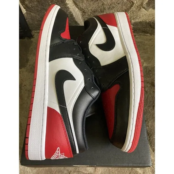 Nike Air Jordan 1 Low Bred Toe 2.0 Black Red Shoes Men Size 11 New