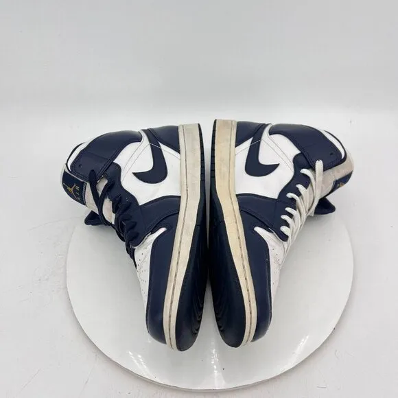 Nike Air Jordan 1 Mid Men Size 10.5 554724 174 White Metallic Gold Obsidian Shoe