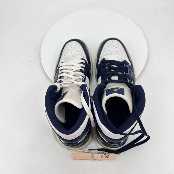 Nike Air Jordan 1 Mid Men Size 10.5 554724 174 White Metallic Gold Obsidian Shoe