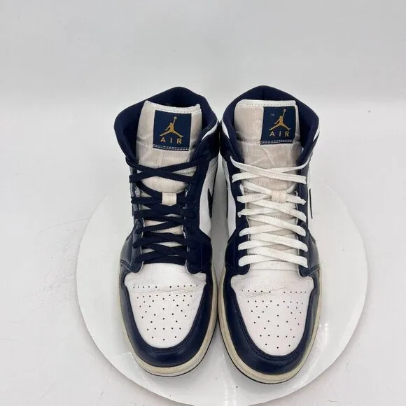 Nike Air Jordan 1 Mid Men Size 10.5 554724 174 White Metallic Gold Obsidian Shoe