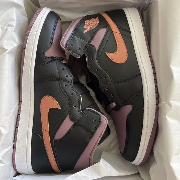 Nike Air Jordan 1 Mid Shoes Sky J Mauve Black Orange Men Size 10.5 FB9911-008
