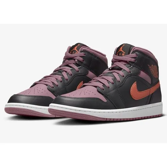Nike Air Jordan 1 Mid Shoes Sky J Mauve Black Orange Men Size 10.5 FB9911-008
