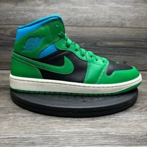 Nike Air Jordan 1 Mid Shoes Black Lucky Green Aquatone BQ6472-033 Women Sz 10.5