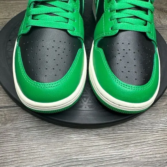Nike Air Jordan 1 Mid Shoes Black Lucky Green Aquatone BQ6472-033 Women Sz 10.5