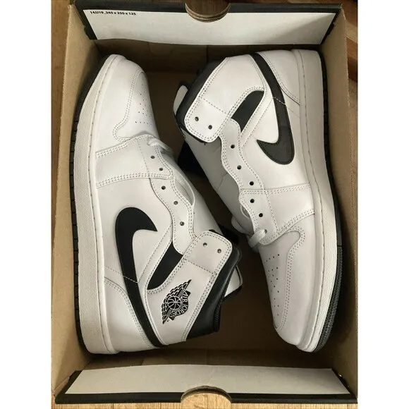 Nike Air Jordan 1 Mid Size 13 Reverse Panda White Black Shoes DQ8426-132