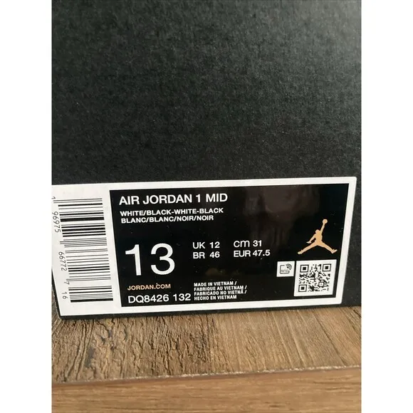 Nike Air Jordan 1 Mid Size 13 Reverse Panda White Black Shoes DQ8426-132
