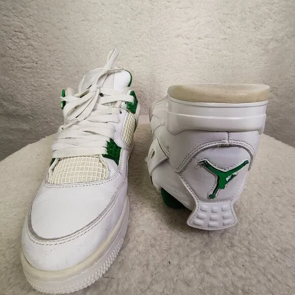 Nike Air Jordan Retro IV Men Sneakers 9.5 White Leather Lace Up Athletic Shoes